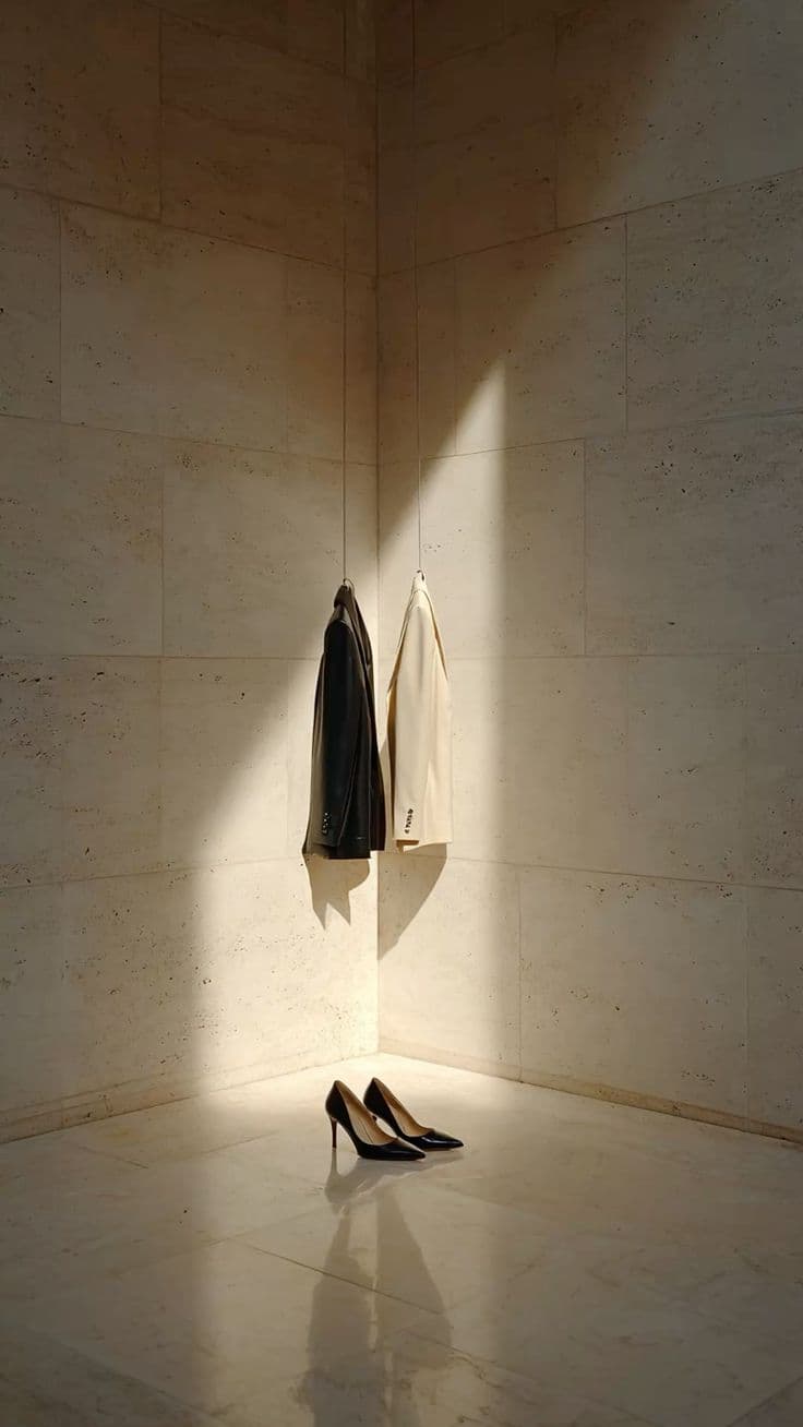 Black and cream blazers in a stone interior